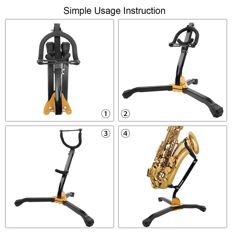 Eison Saxophone Stand Foldable Alto/Tenor Sax Stand Saxophone Bracket Sax Holder Adjustable Triangle Base with Sax Strap and Cleaning Cloth - Image 4